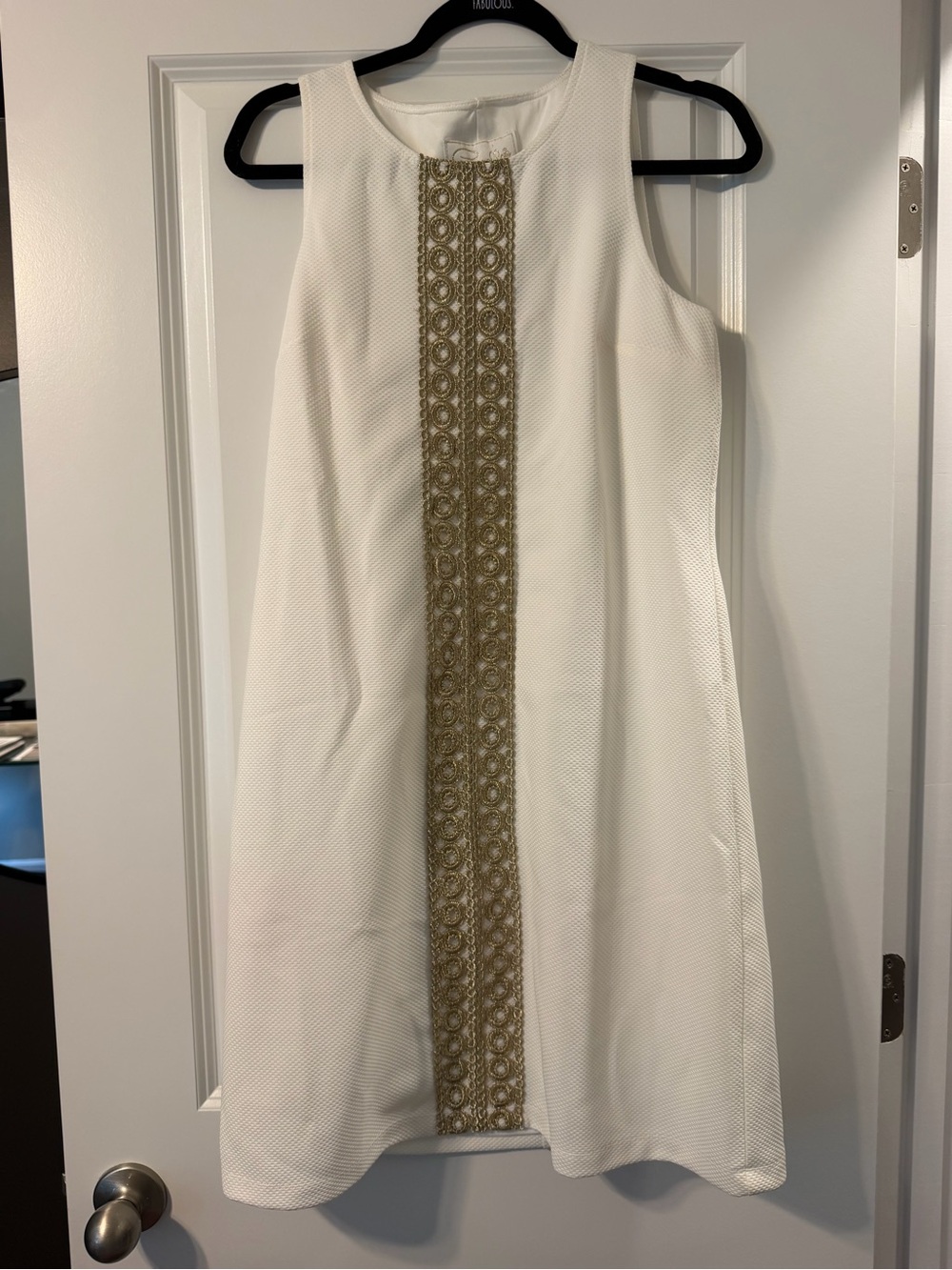 Pappagallo White Sleeveless Mini Dress with Gold Center Trim